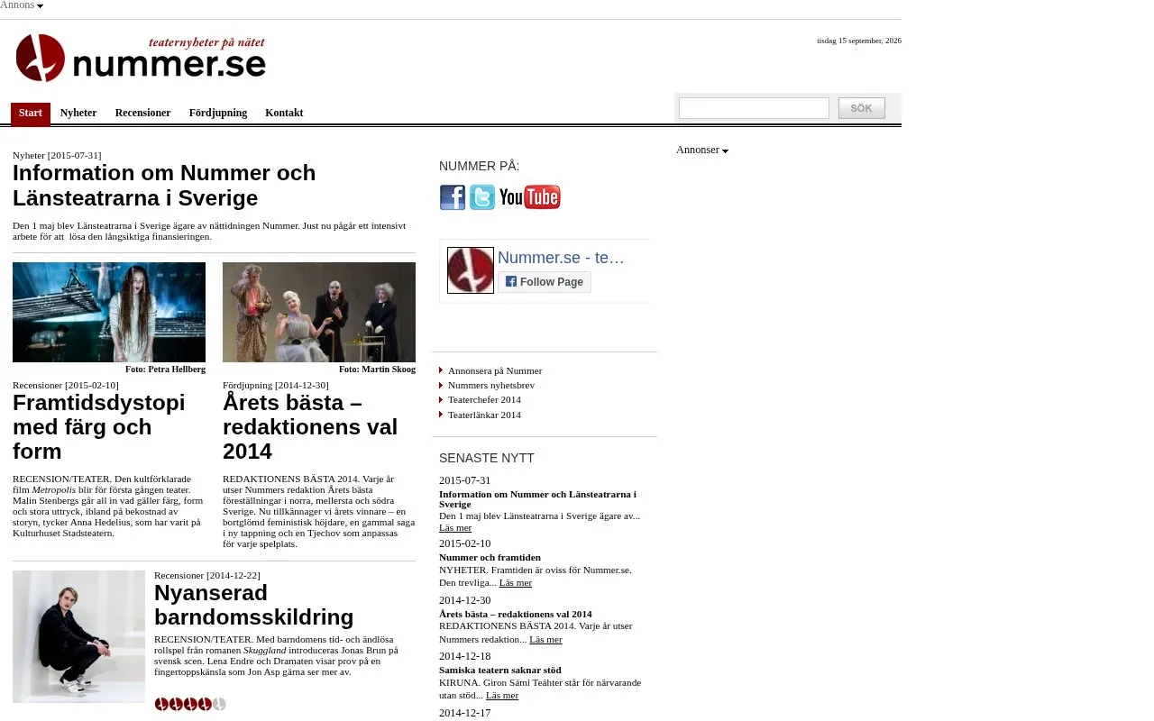 Nummer homepage screenshot