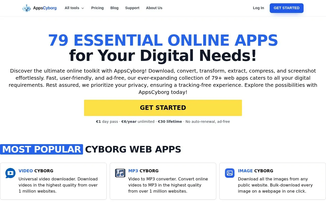 AppsCyborg homepage screenshot