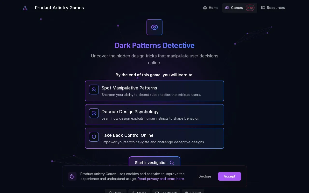 Dark Patterns Detective homepage screenshot