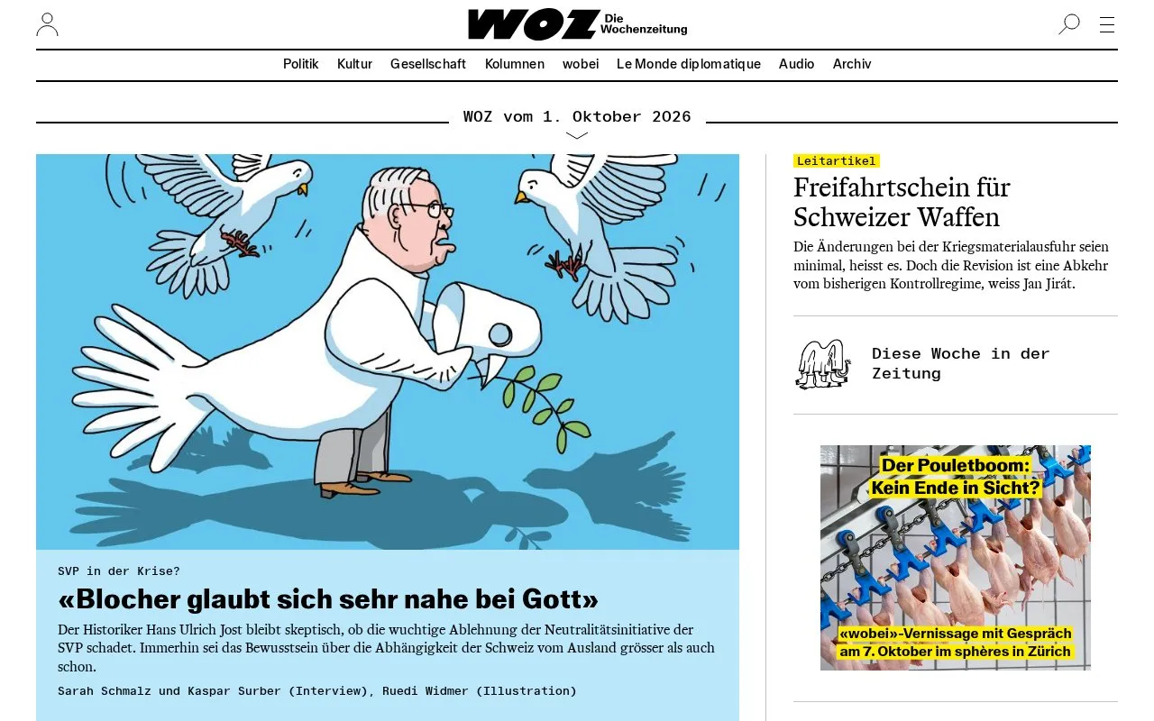 WOZ Die Wochenzeitung homepage screenshot