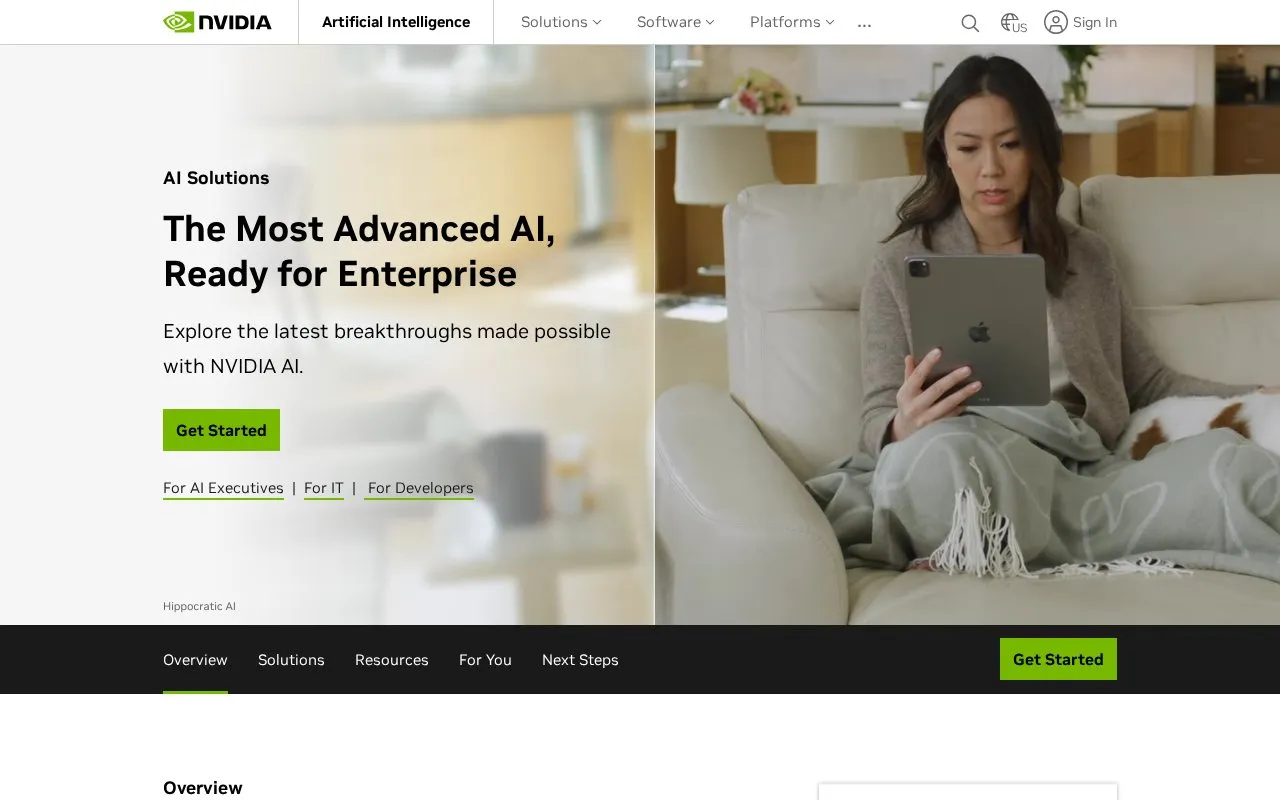 NVIDIA AI homepage screenshot