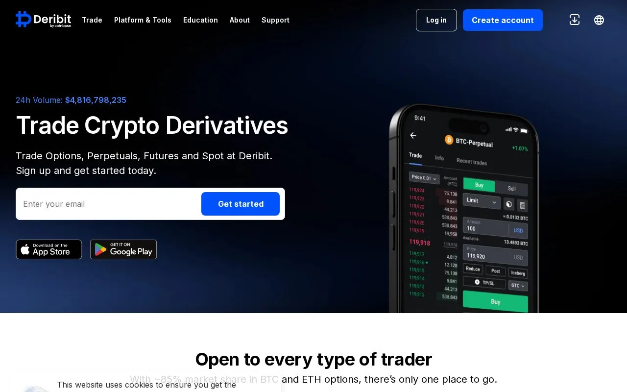 Deribit homepage screenshot