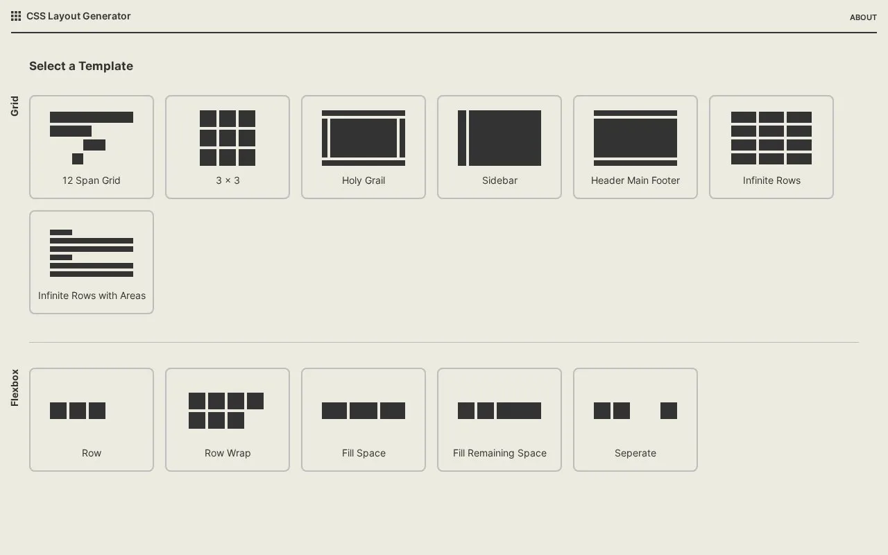 CSS Layout Generator homepage screenshot