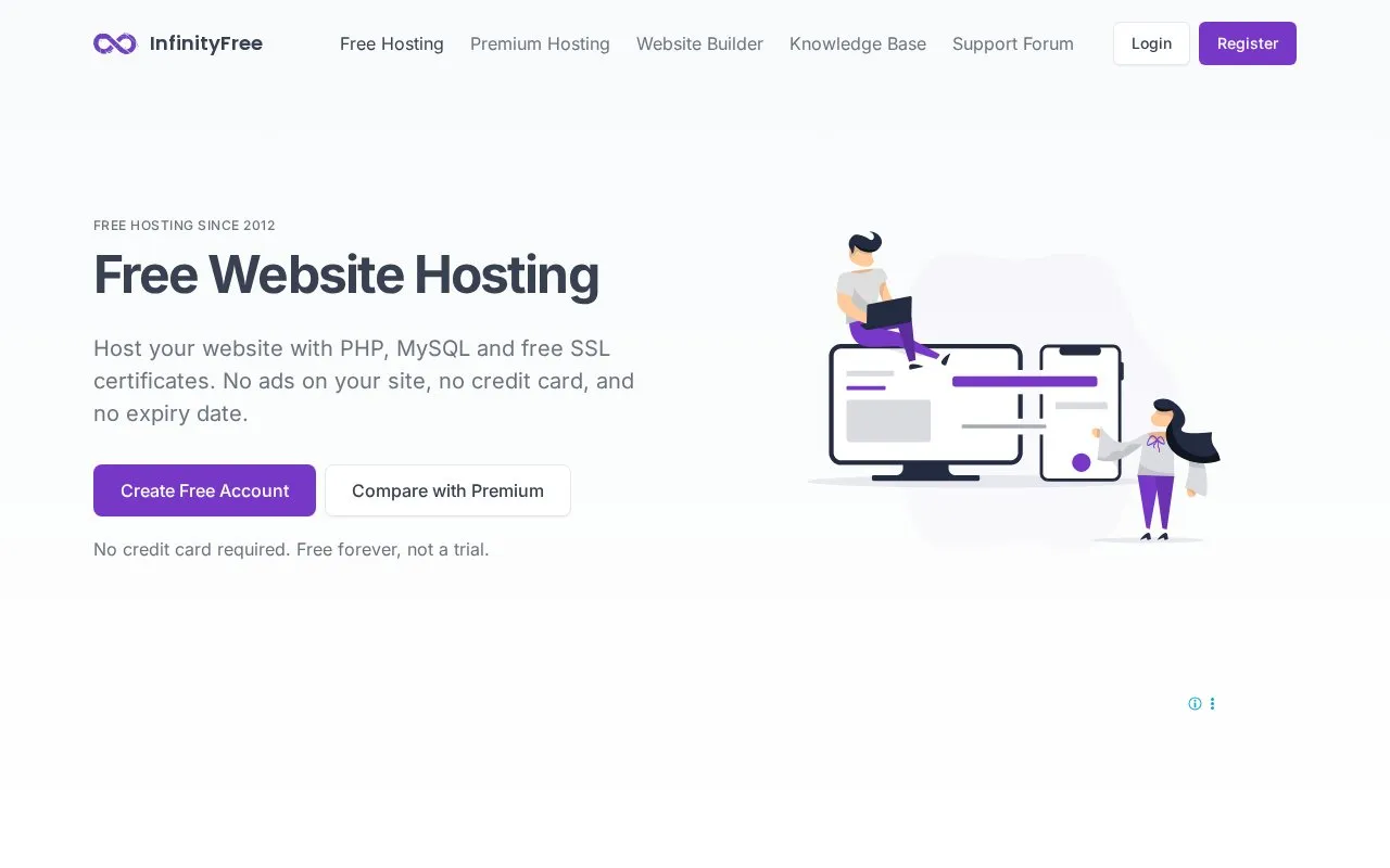 InfinityFree homepage screenshot