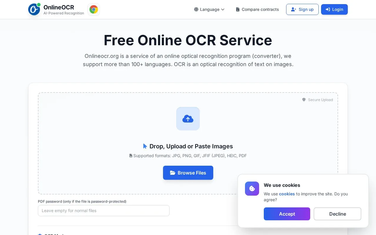 OnlineOCR homepage screenshot