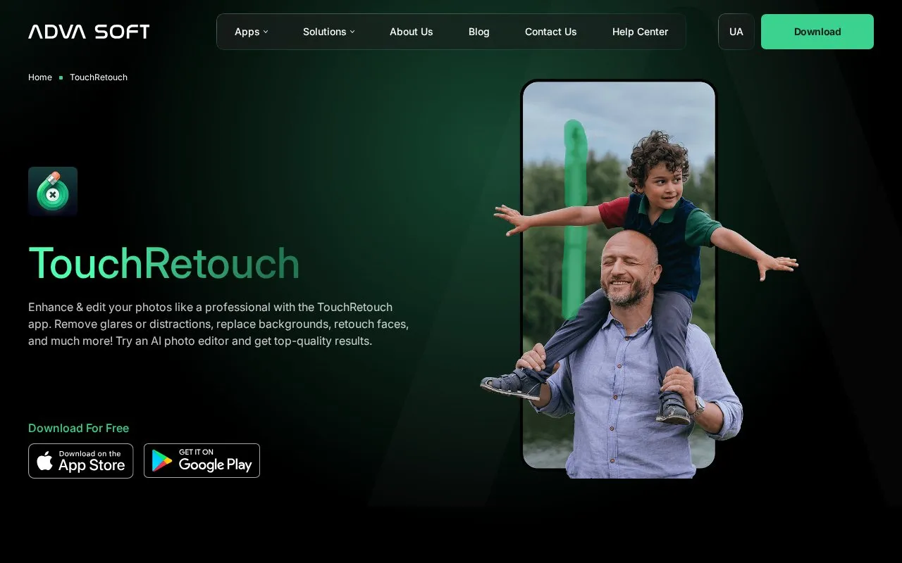 TouchRetouch homepage screenshot