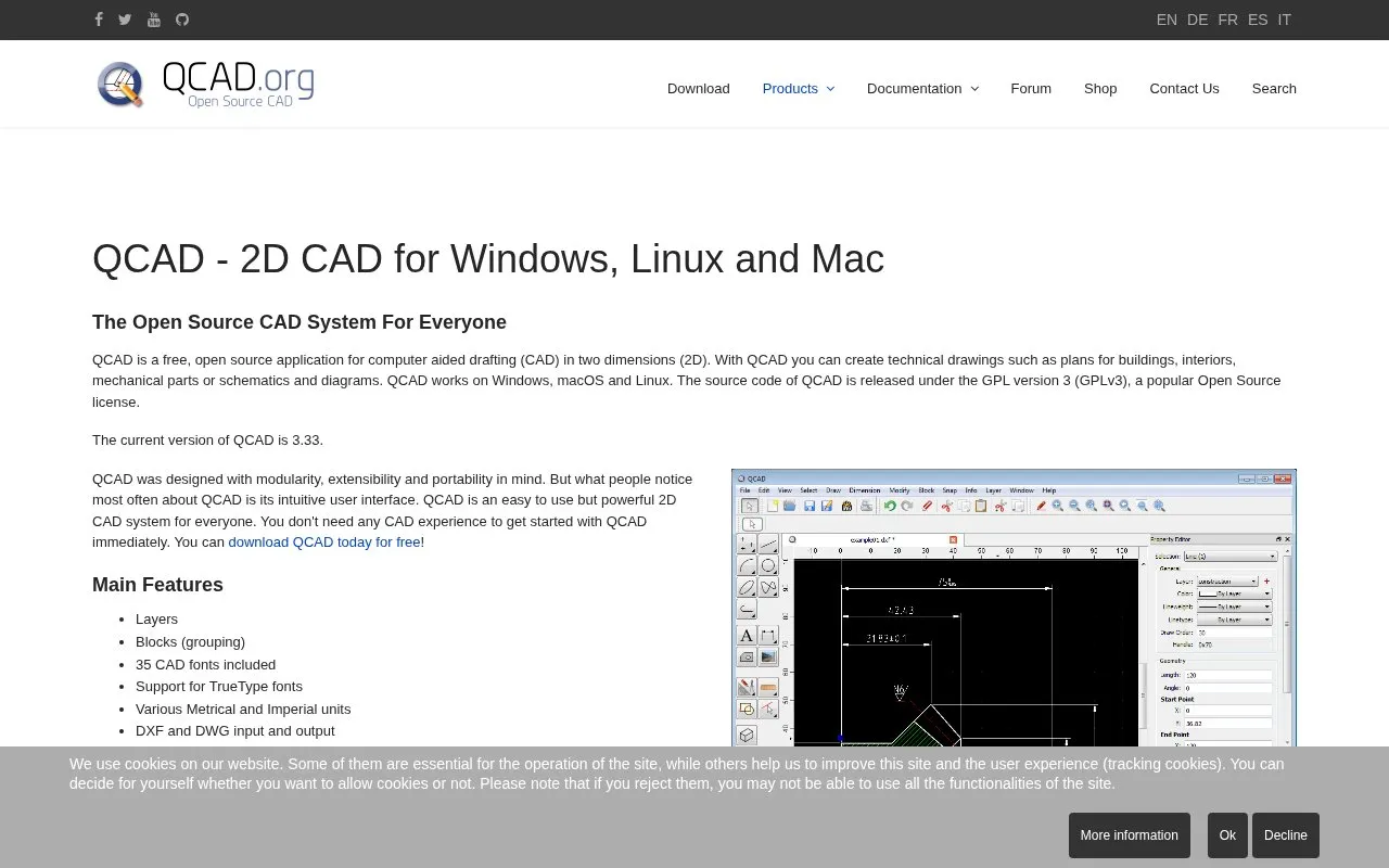 QCAD homepage screenshot