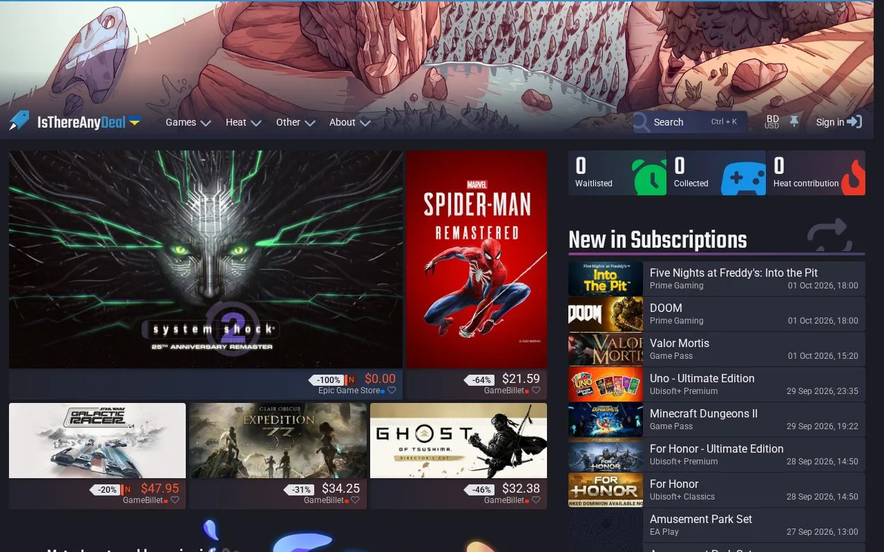 IsThereAnyDeal homepage screenshot