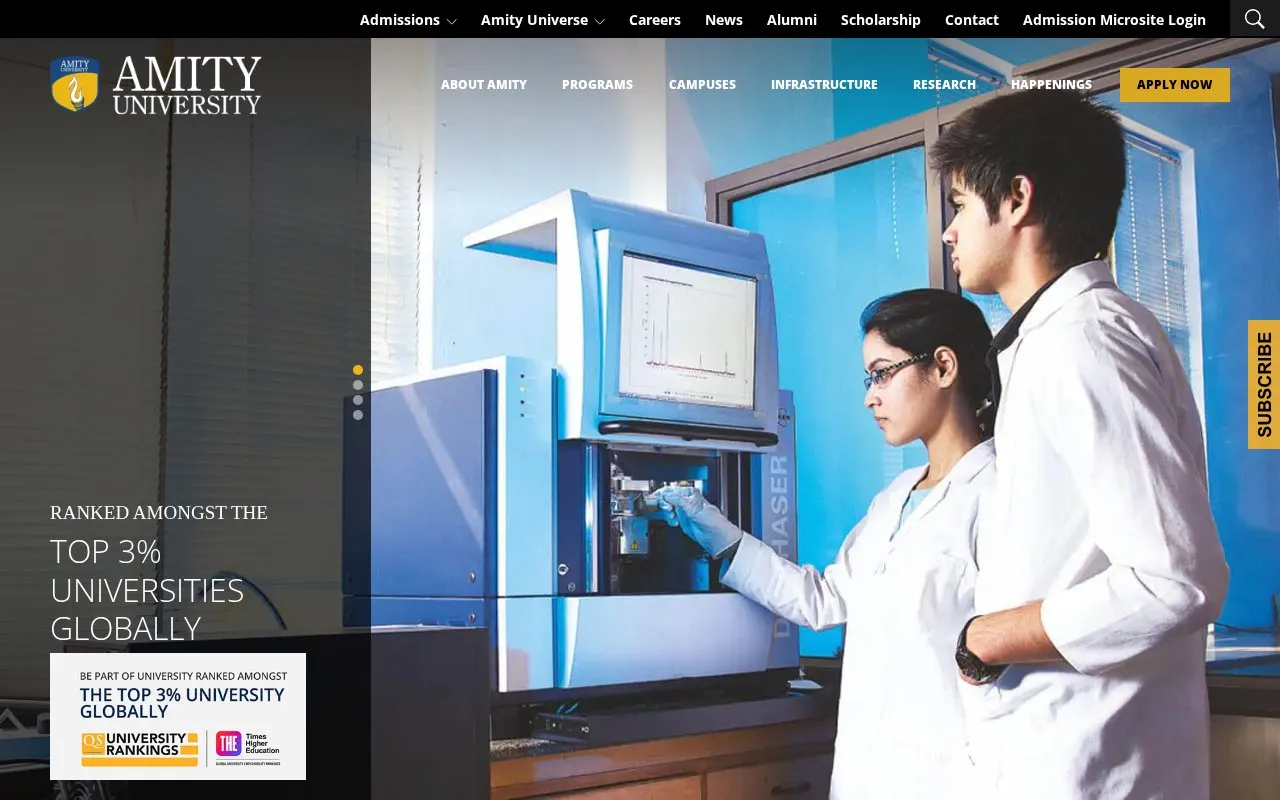 Amity University homepage screenshot