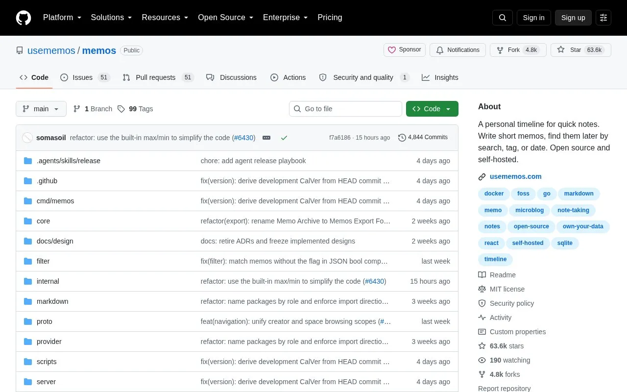 Memos homepage screenshot