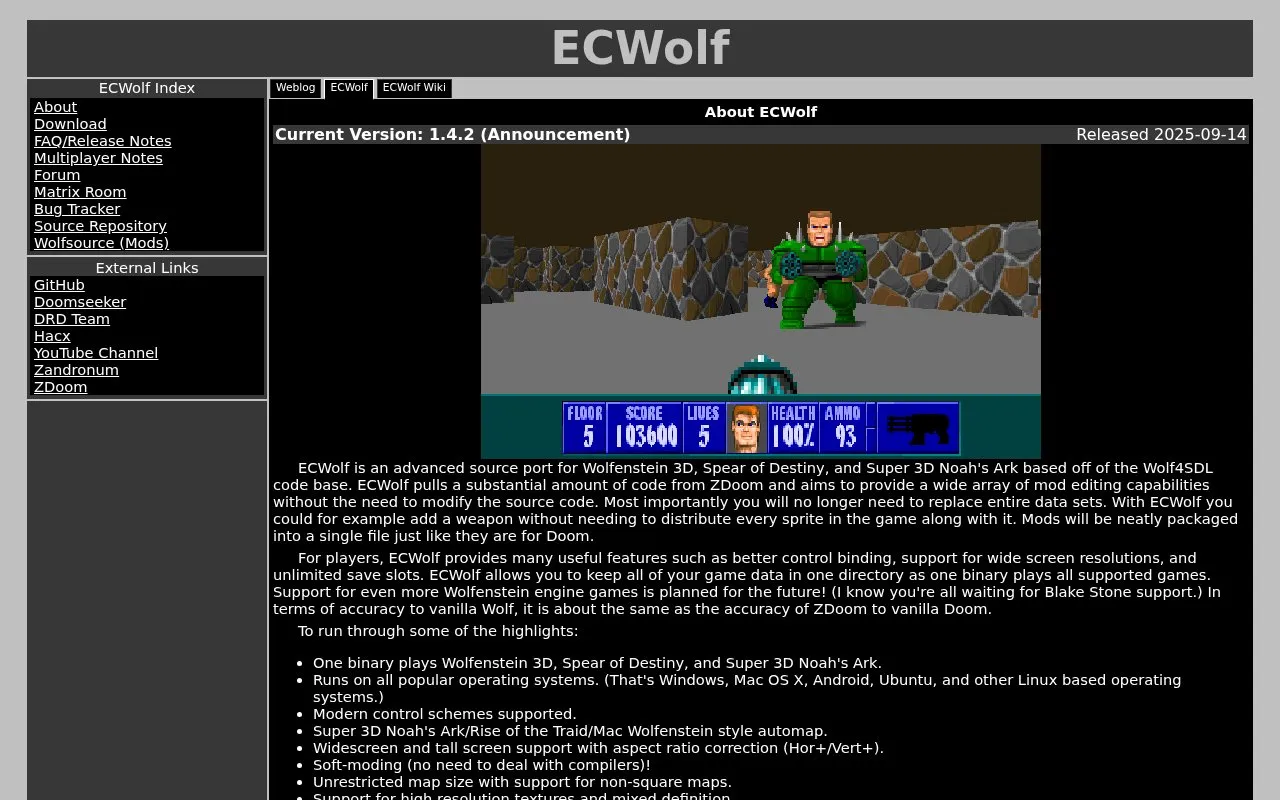 ECWolf homepage screenshot