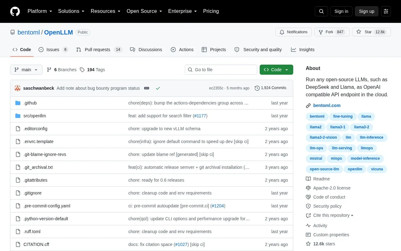 OpenLLM homepage screenshot