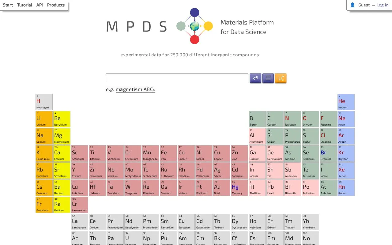 MPDS homepage screenshot