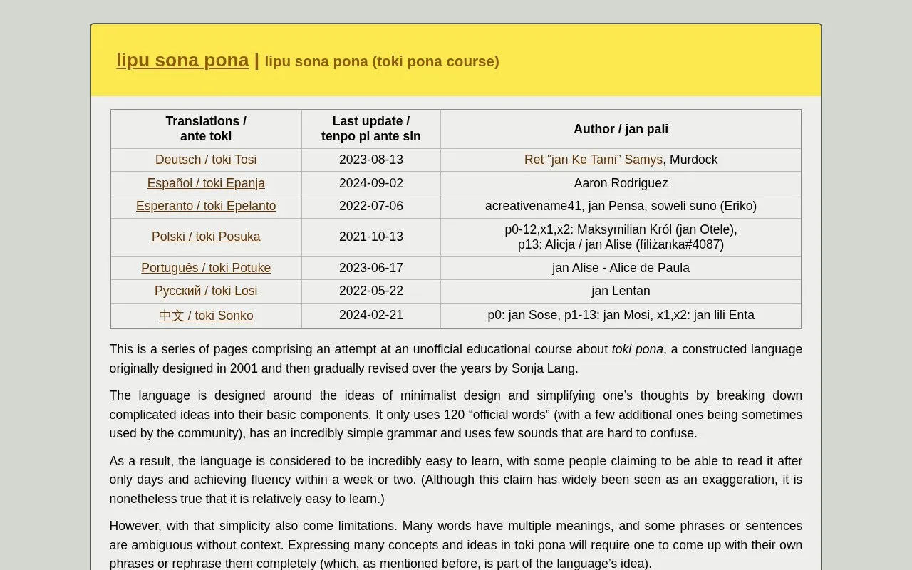 lipu sona pona homepage screenshot