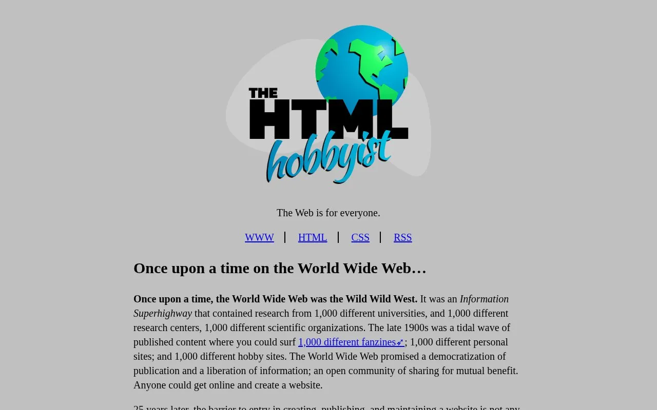 HTML Hobbyist homepage screenshot