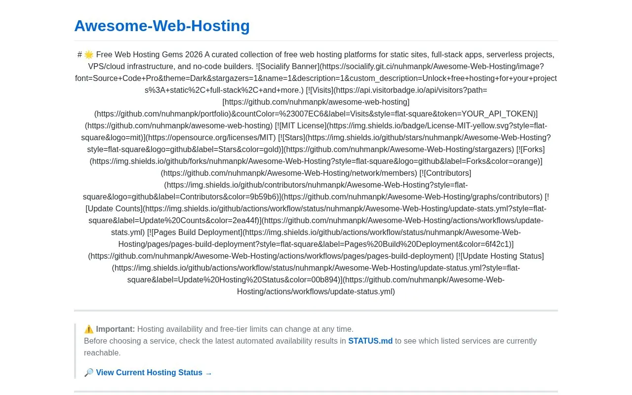 Awesome-Web-Hosting homepage screenshot
