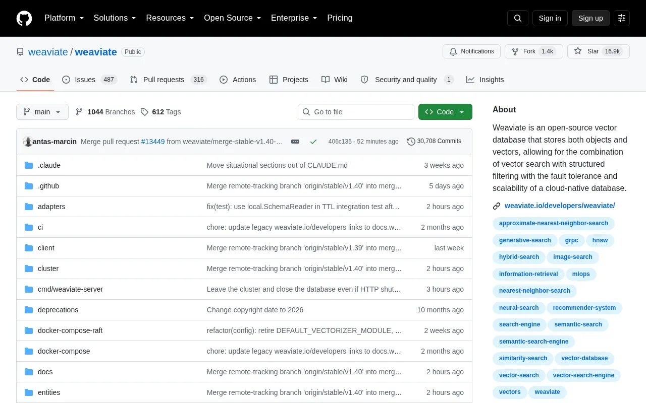 Weaviate homepage screenshot