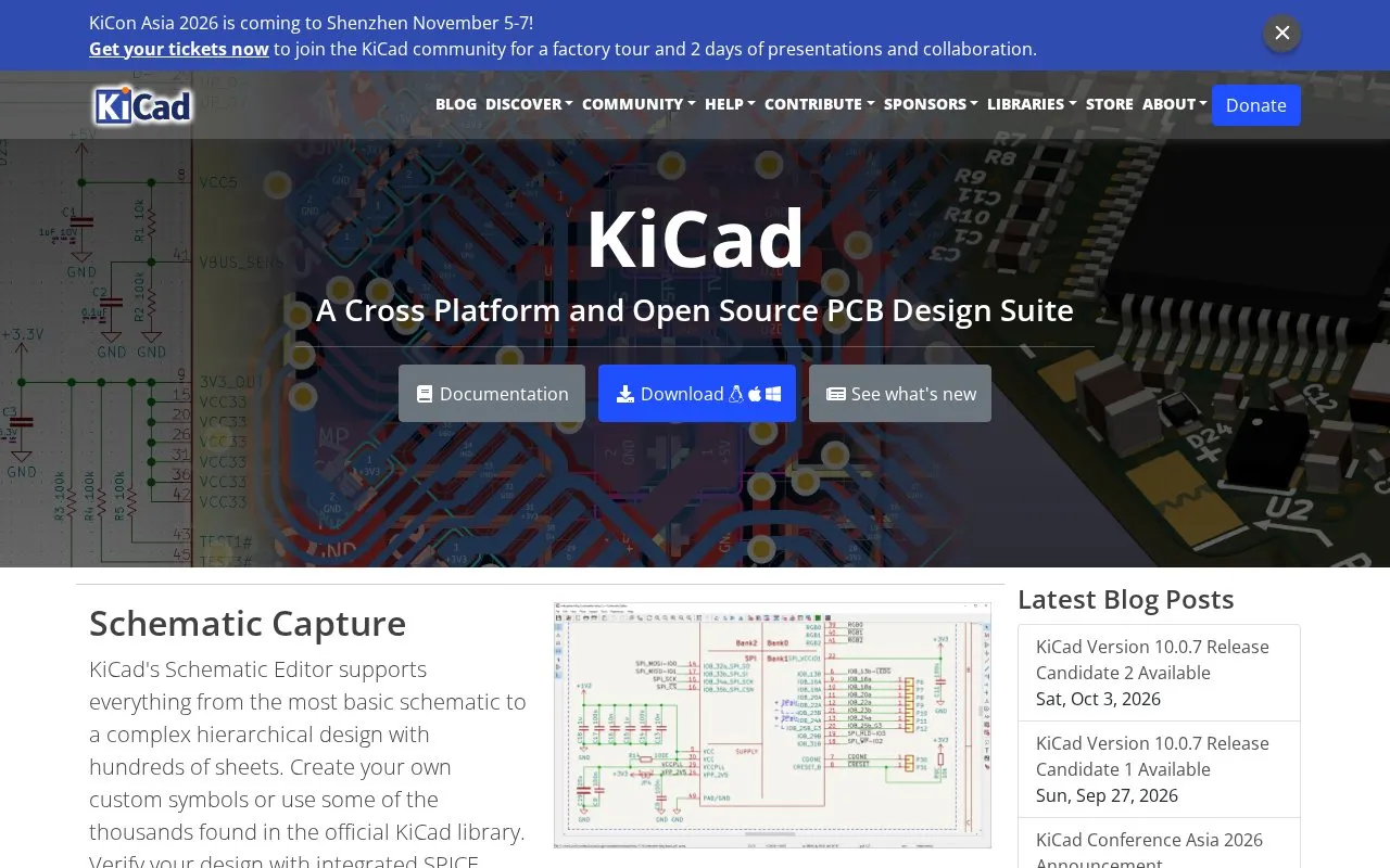KiCad homepage screenshot