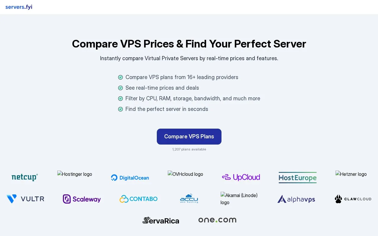 servers.fyi homepage screenshot