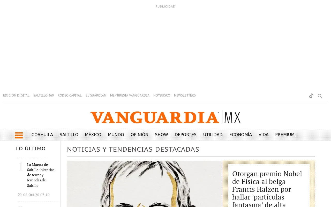 Vanguardia- Saltillo homepage screenshot