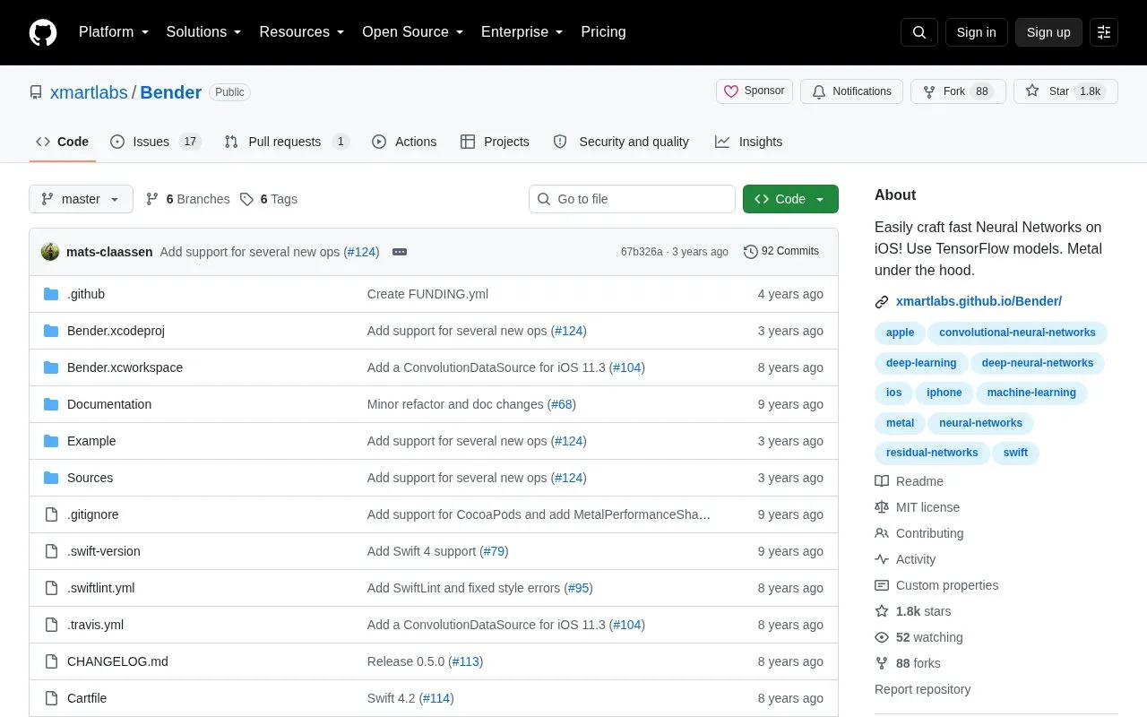 Bender homepage screenshot