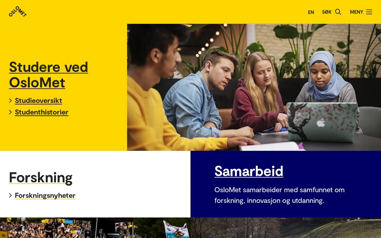 Oslo Metropolitan University homepage screenshot