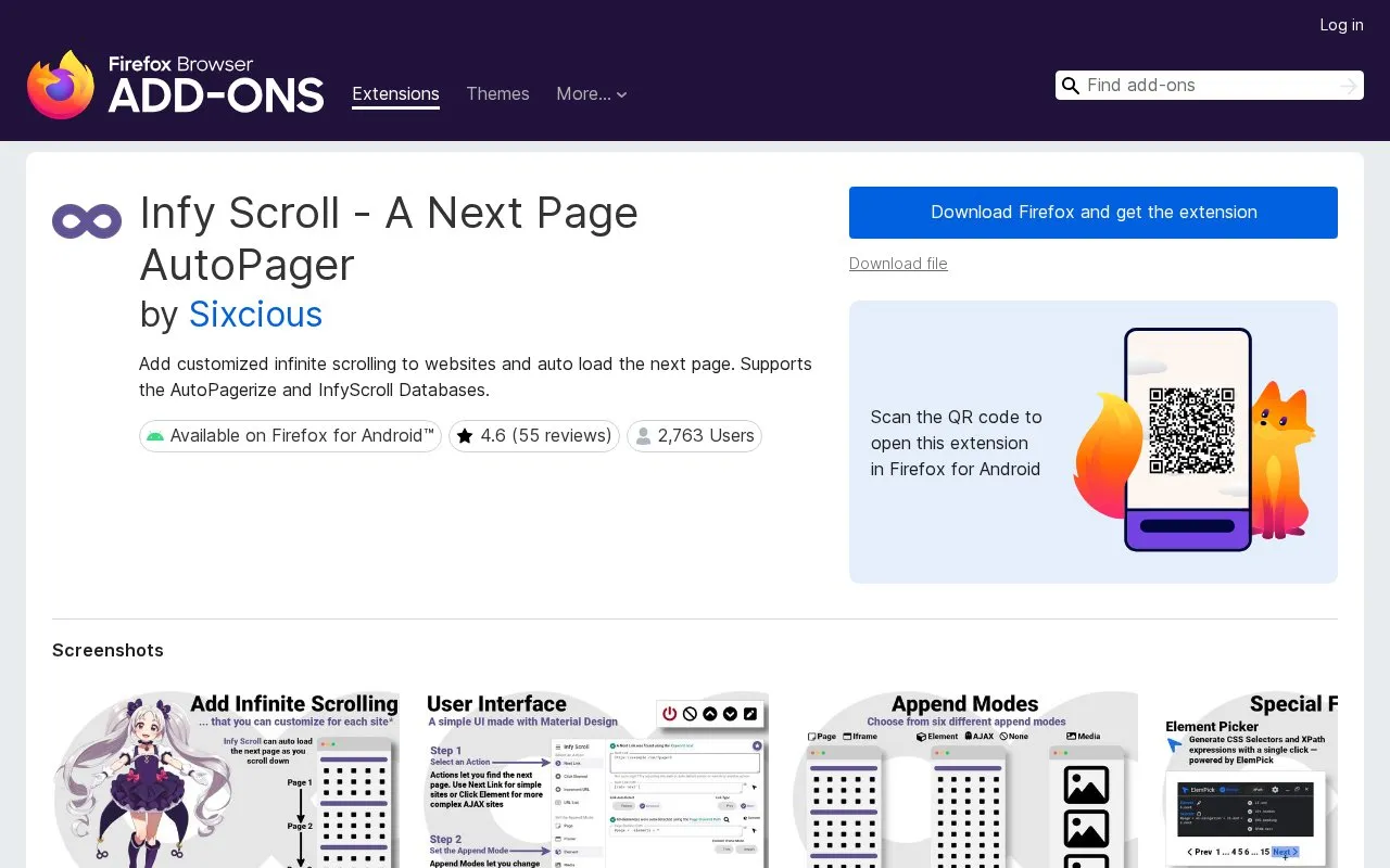 Infy Scroll - A Next Page AutoPager by Sixcious homepage screenshot