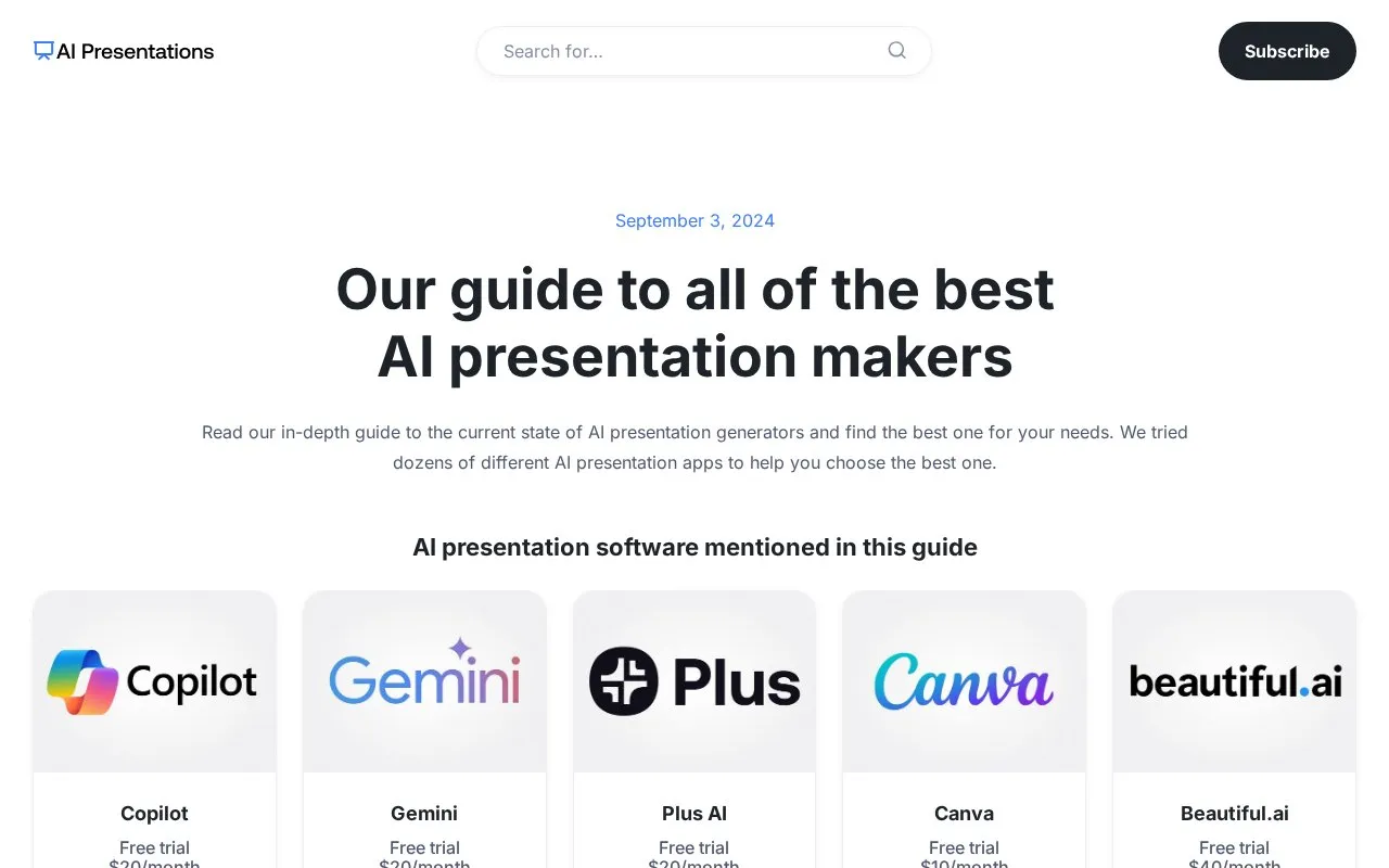 AI Presentation Makers homepage screenshot