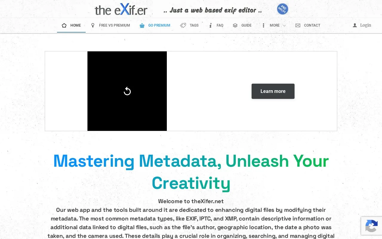 TheExifer homepage screenshot
