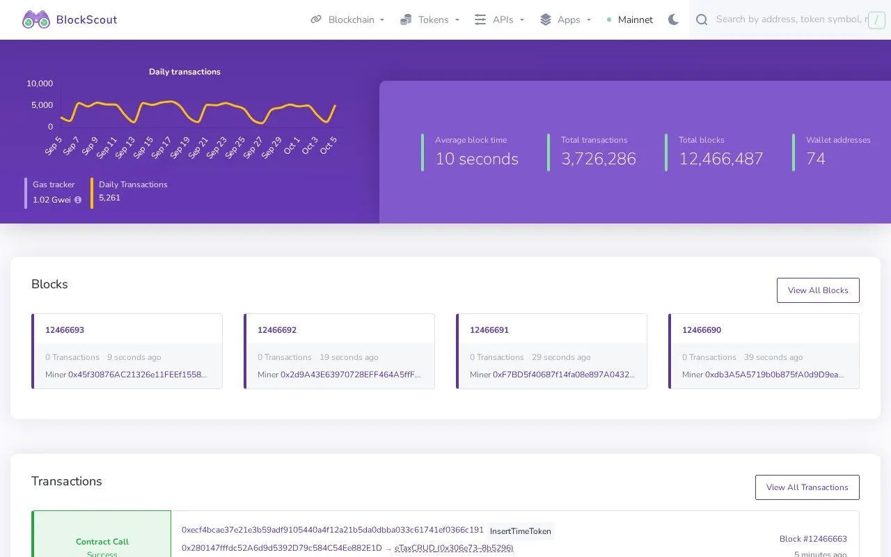 TBSI Mainnet — blockscout homepage screenshot