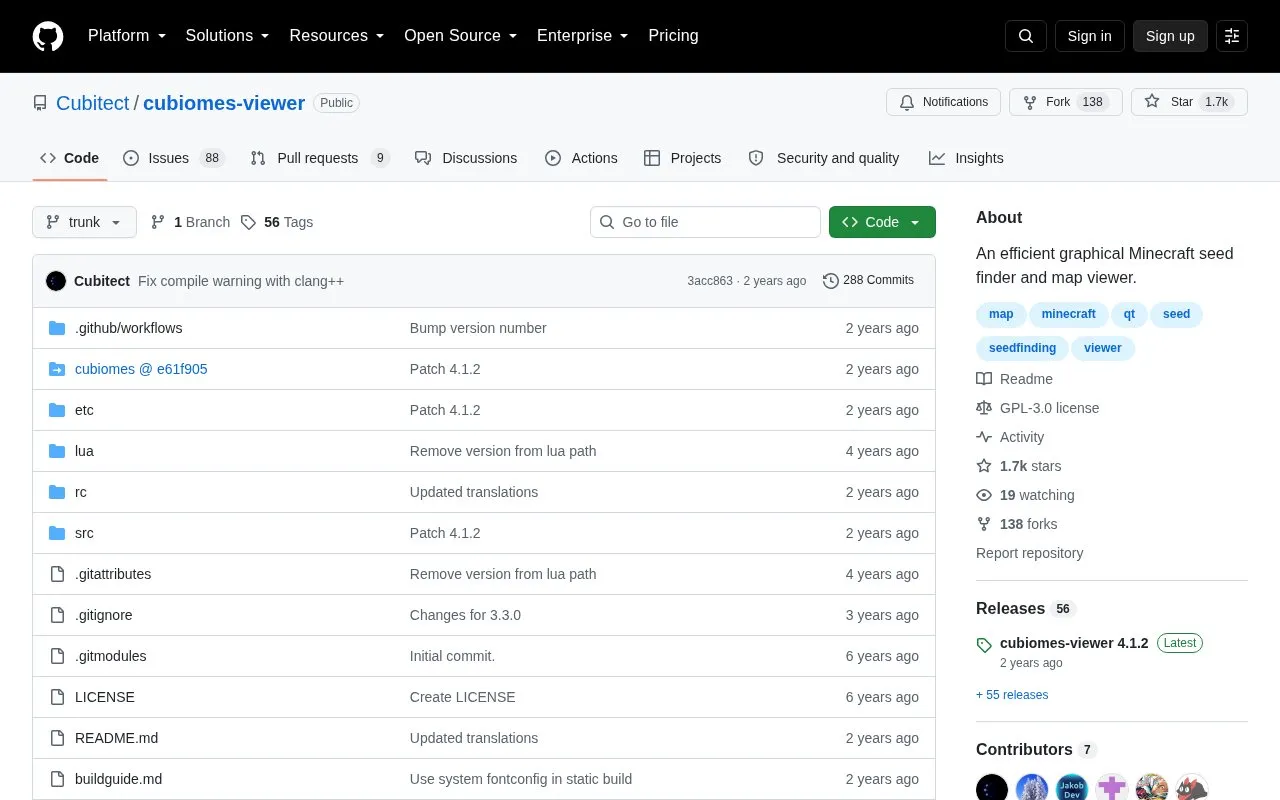 Cubiomes Viewer homepage screenshot