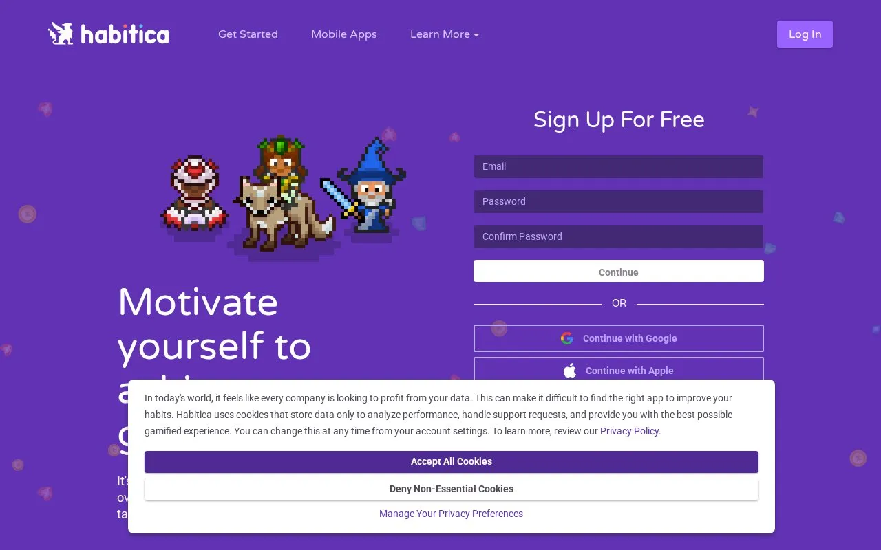 Habitica homepage screenshot