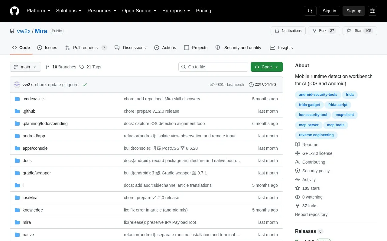 Mira homepage screenshot