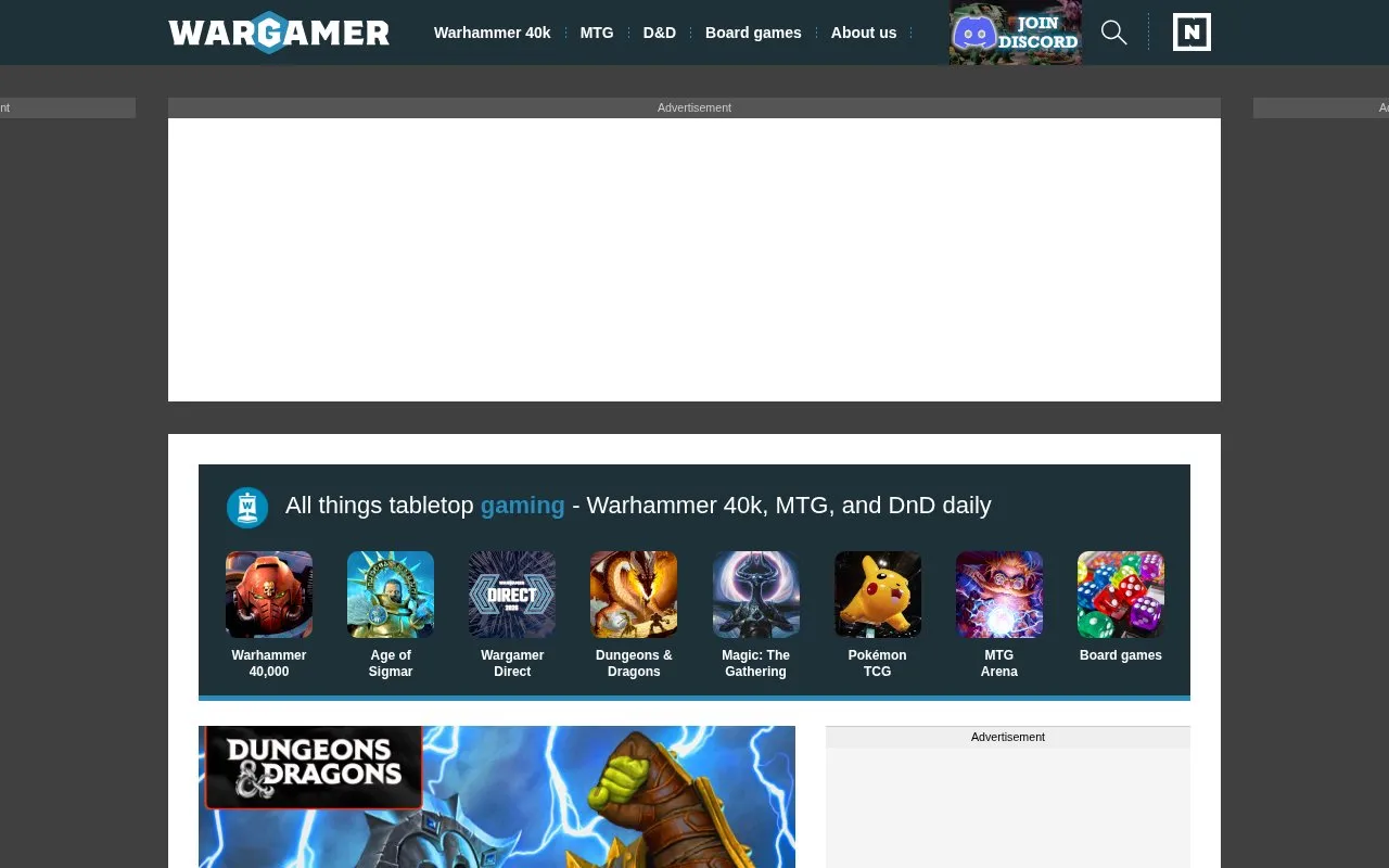 Wargamer homepage screenshot