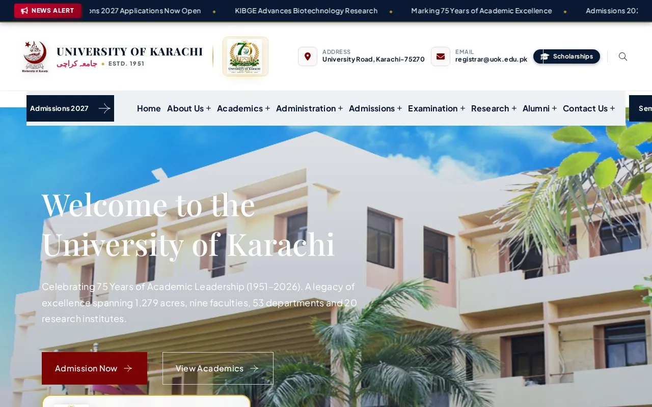 University of Karachi homepage screenshot