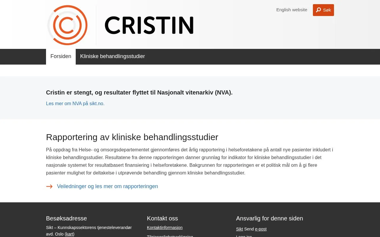 CRIStin homepage screenshot