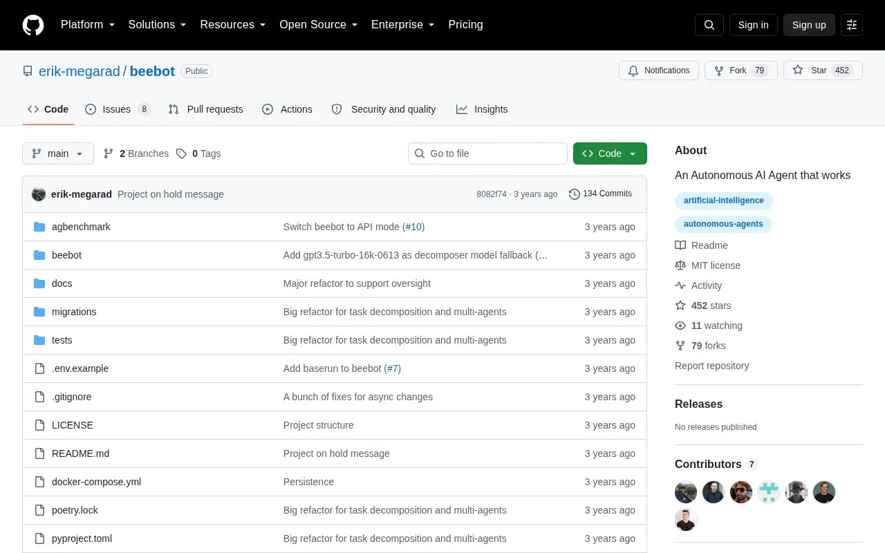 BeeBot homepage screenshot
