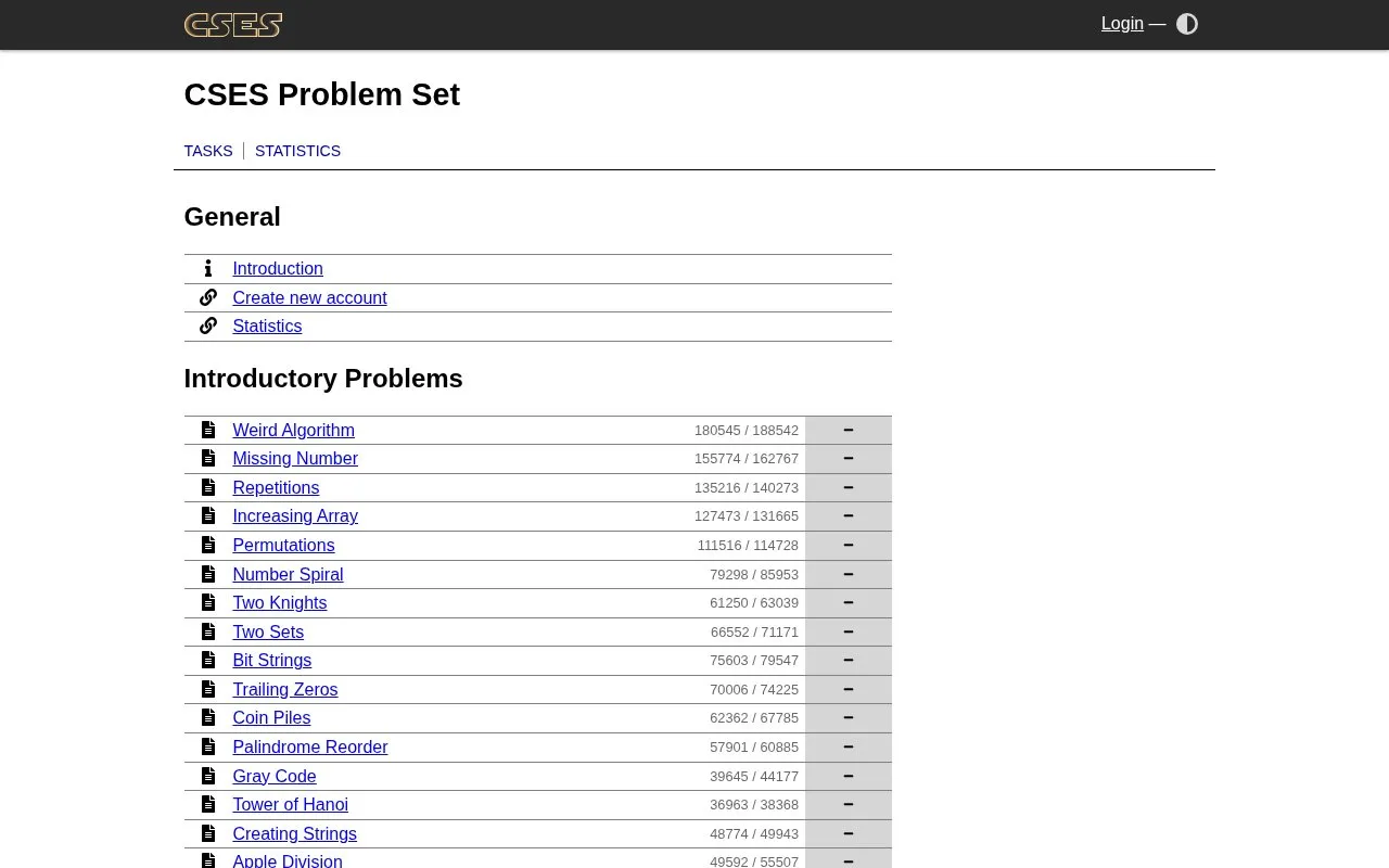 CSES Problemset homepage screenshot