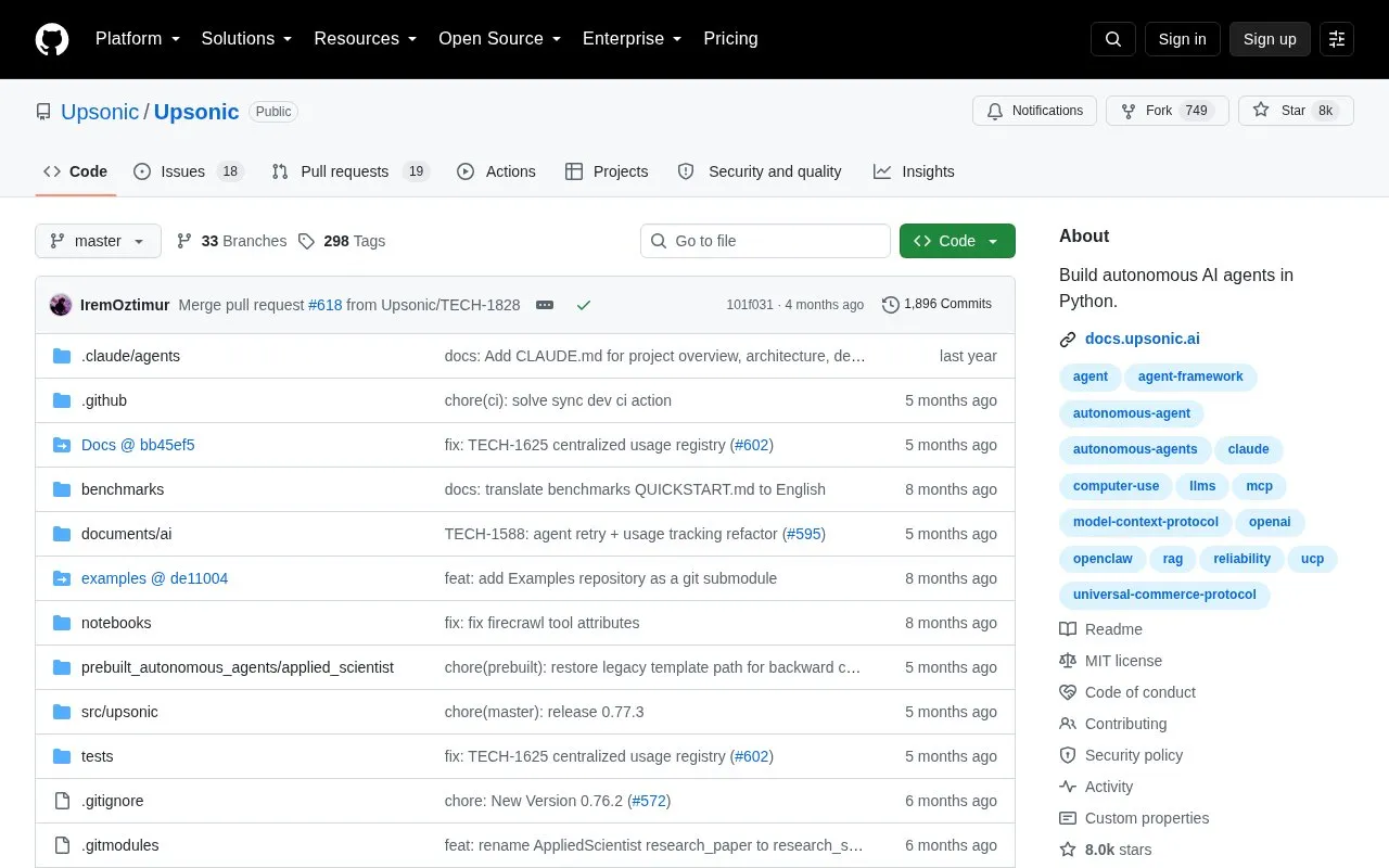 Upsonic homepage screenshot
