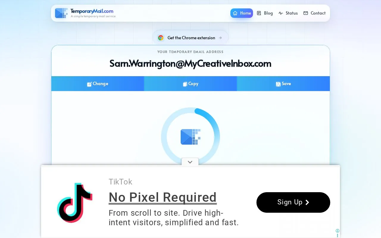TemporaryMail.com homepage screenshot