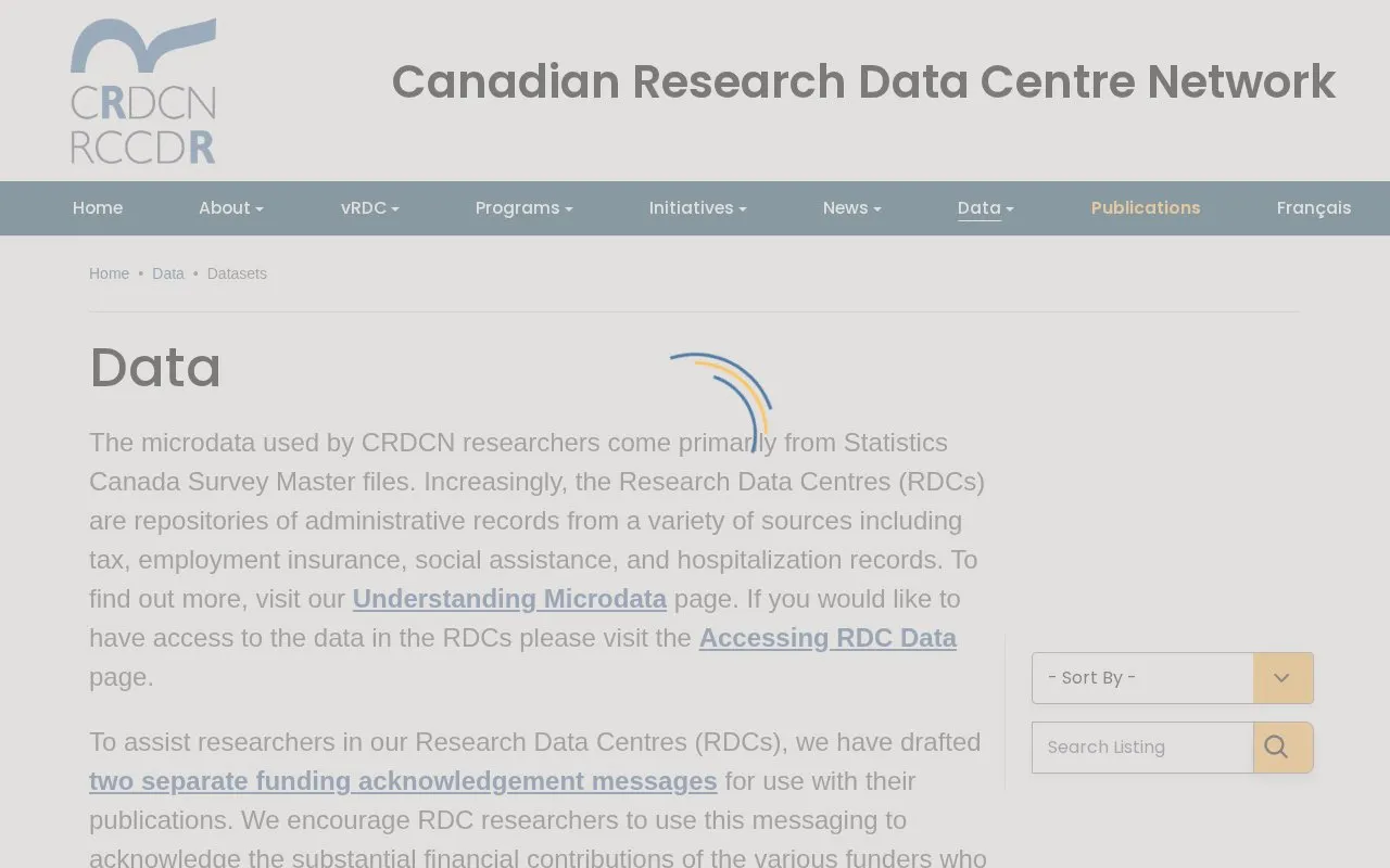 Canadian Research Data Centre Network homepage screenshot