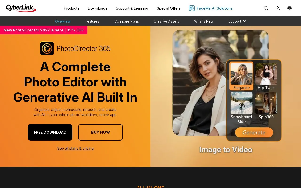PhotoDirector homepage screenshot