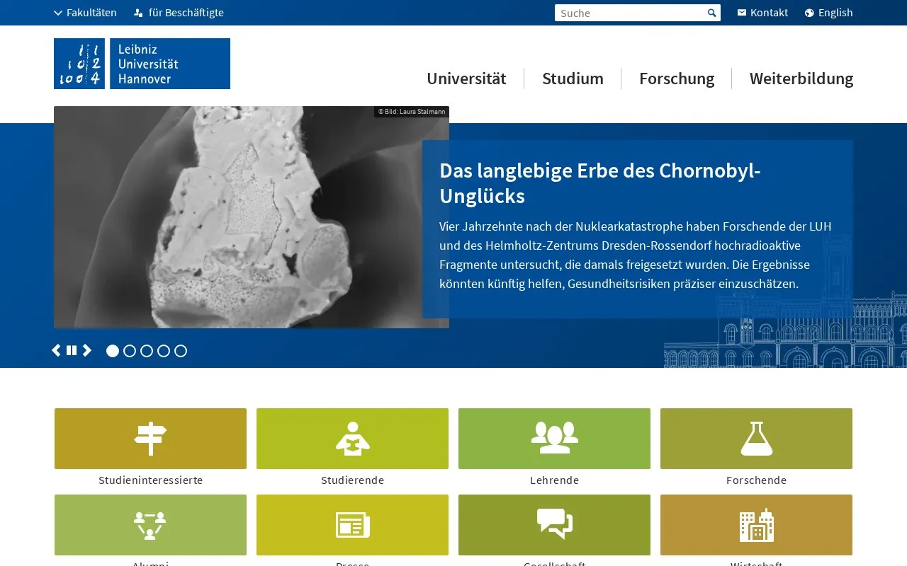 Gottfried Wilhelm Leibniz Universitat Hannover homepage screenshot
