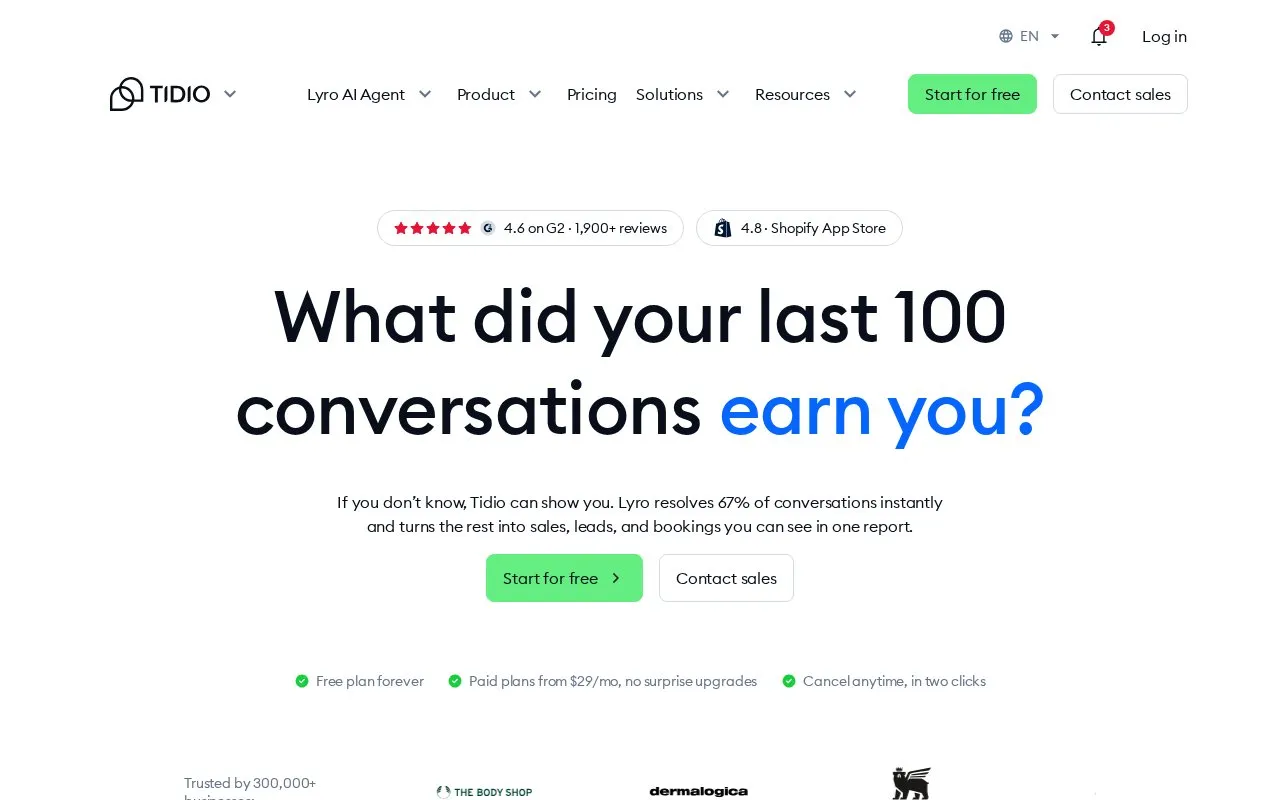 Tidio homepage screenshot