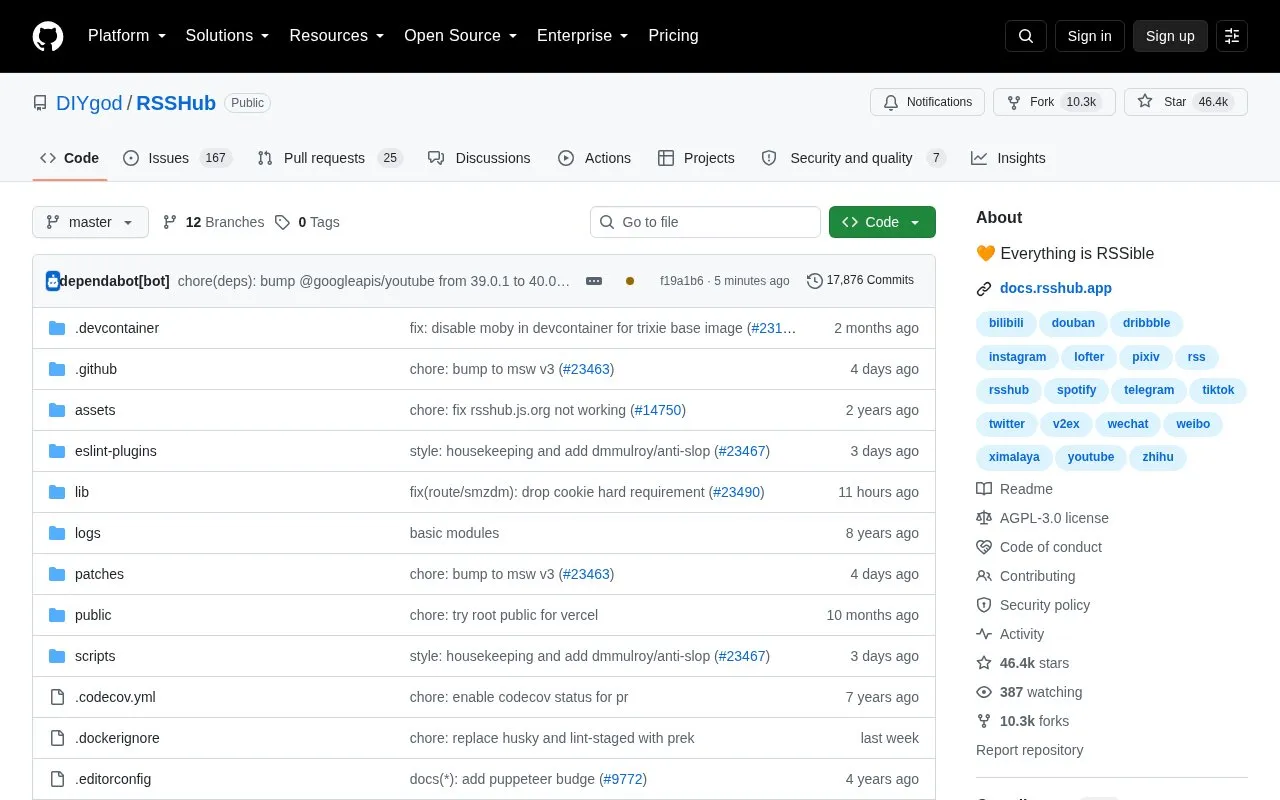 RSSHub homepage screenshot
