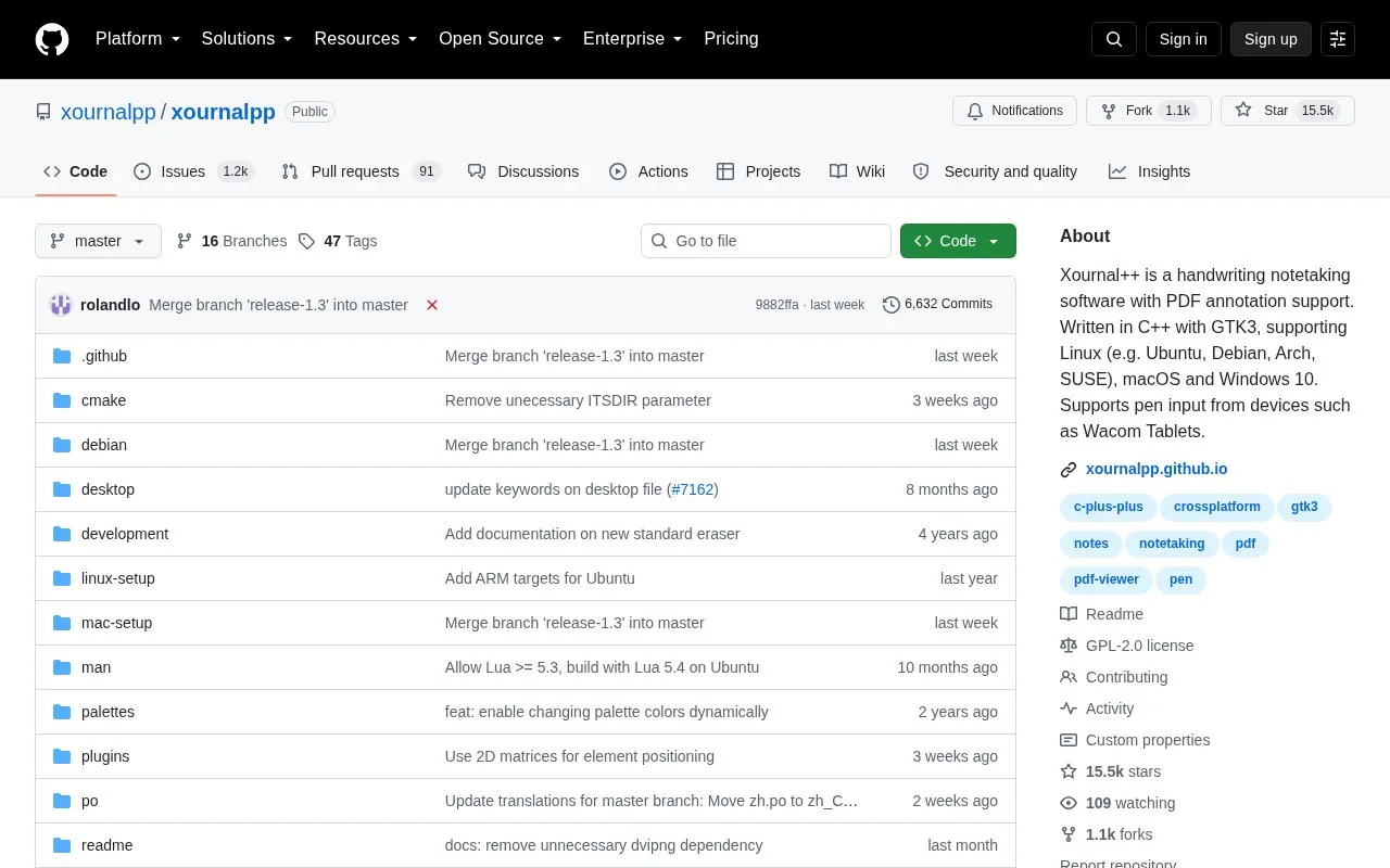 Xournalpp homepage screenshot