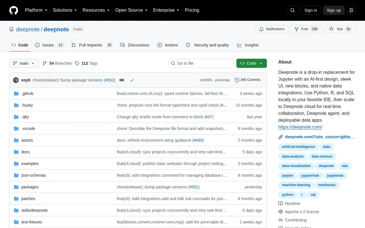 Deepnote homepage screenshot