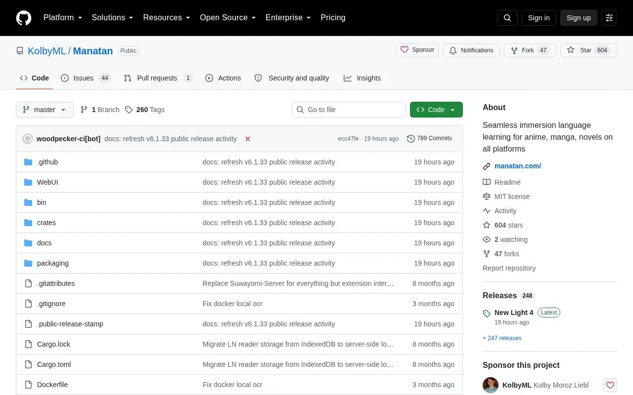 Manatan homepage screenshot