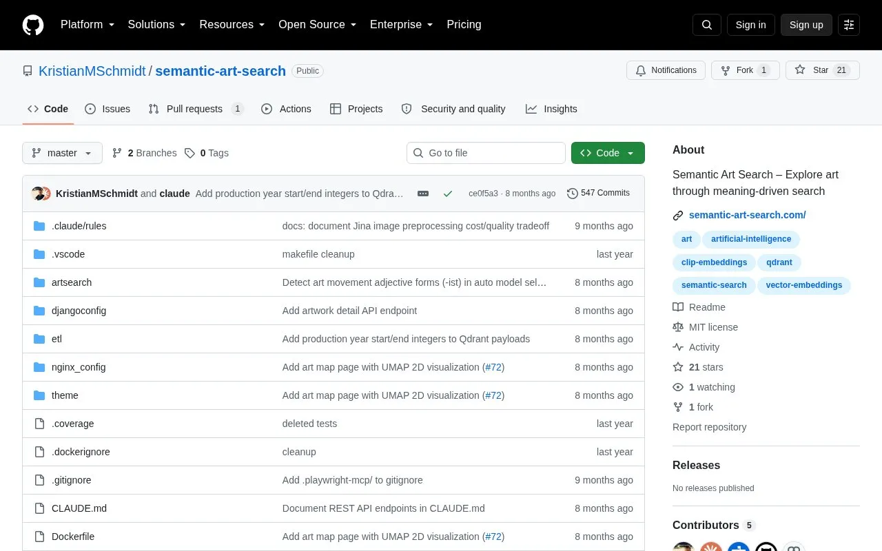 Semantic Art Search homepage screenshot