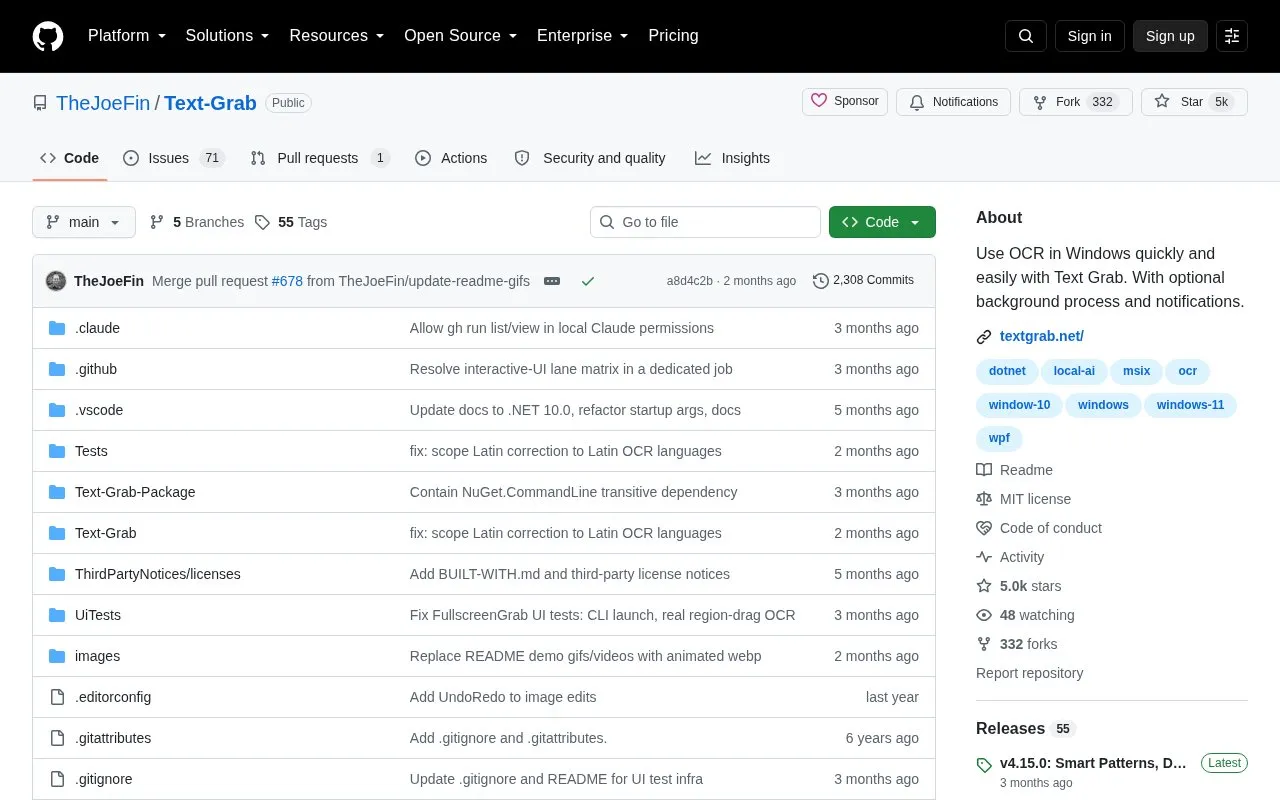 Text Grab homepage screenshot